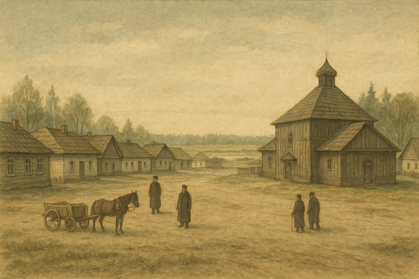 An illustrated impression of pre-war Drohiczyn